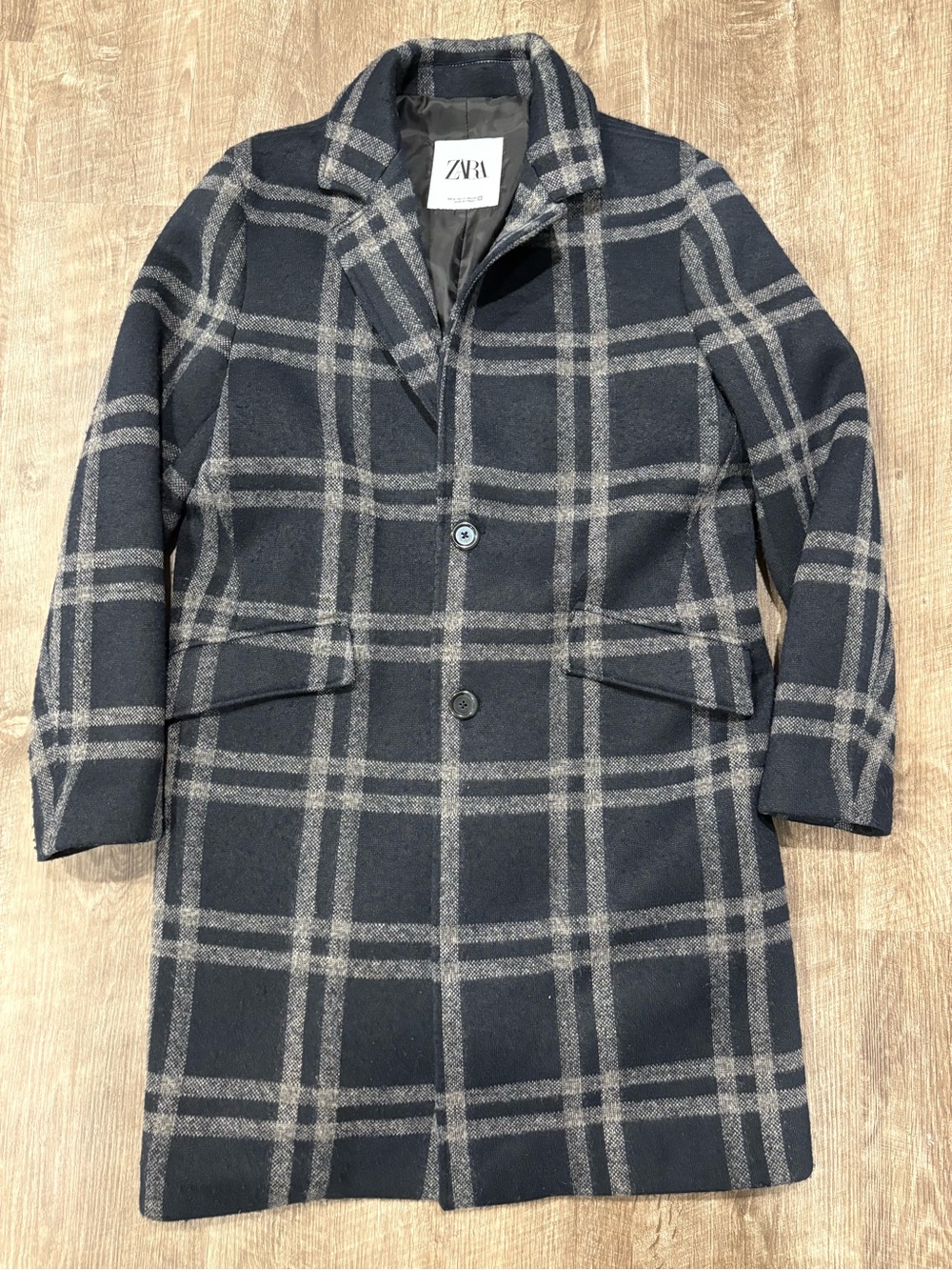 Zara Men Plaid Tailored Longline Overcoat Jacket Small Academia